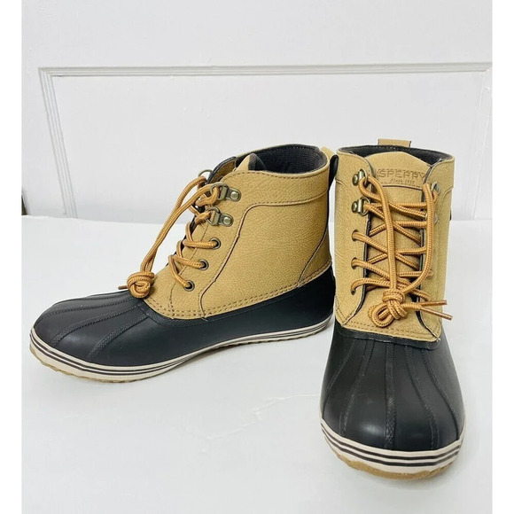 Sperry Duck Top Sider Bowline Boots Boys Sz 5M Brown Tan Faux Leather Waterproof - Picture 1 of 8